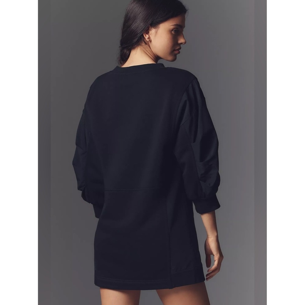 Anthropologie Daily Practice Black Ruched Sleeve Sweatshirt Mini Dress M Sporty - Picture 5 of 12